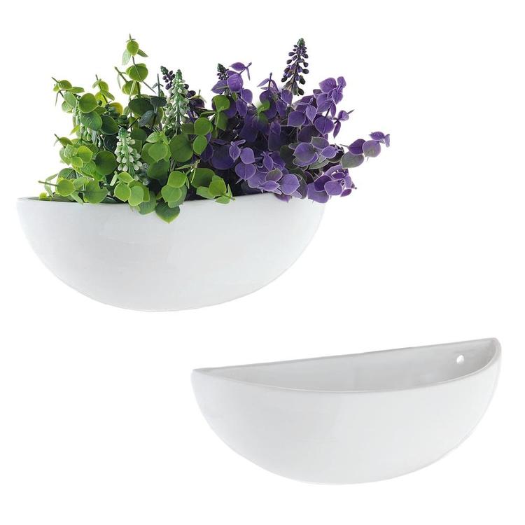 12-Inch Ceramic Half-Moon Wall Mounted Flower Planter Vase, Set of 2 - MyGift Enterprise LLC