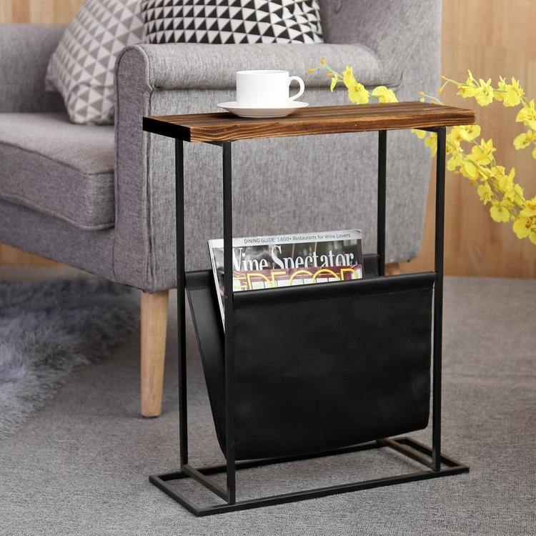 Modern Wood & Metal End Table with Magazine Holder Sling - MyGift