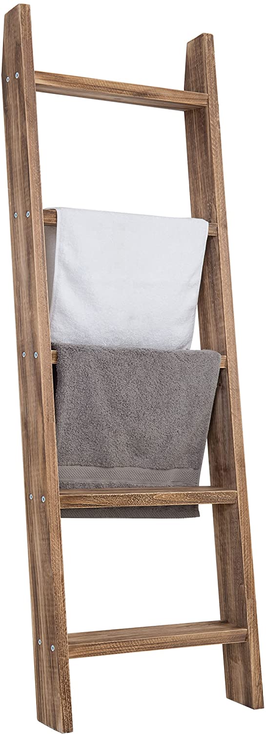 Dark Brown Wood Towel Ladder Rack-MyGift