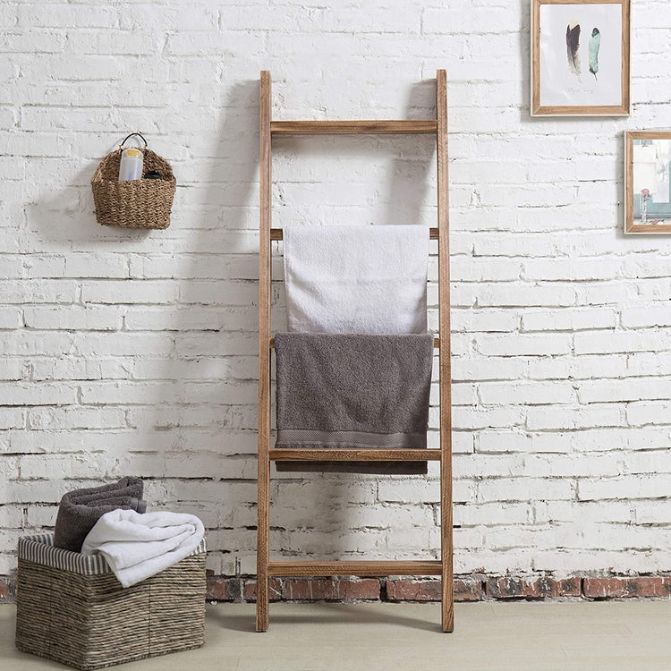 Dark Brown Wood Towel Ladder Rack-MyGift