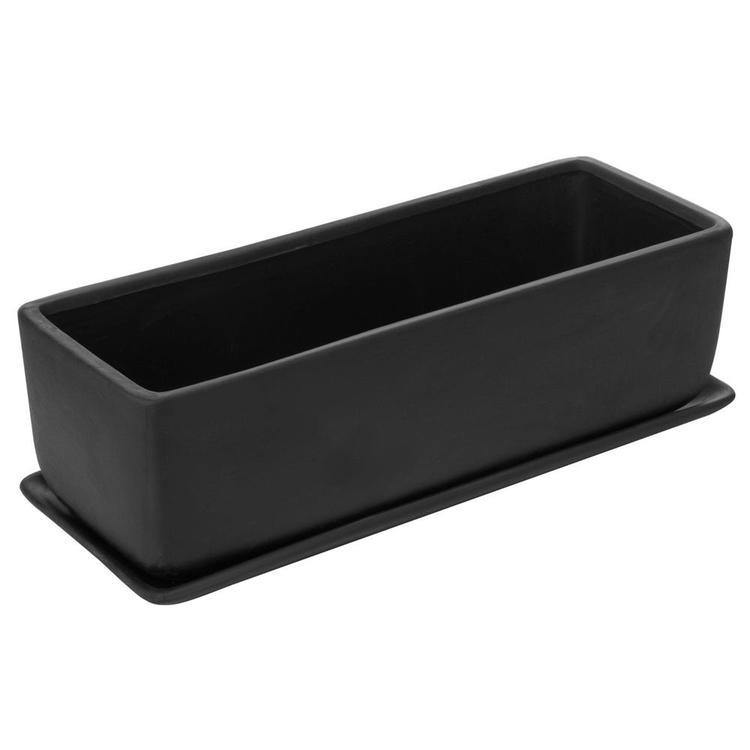 Rectangular Ceramic Succulent Planter with Saucer, Black - MyGift