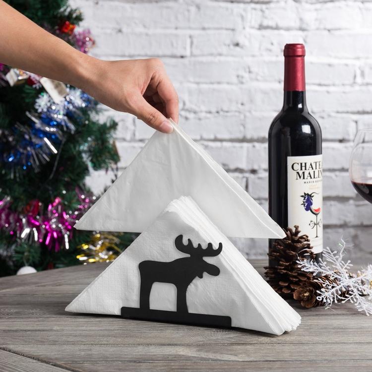 Reindeer & Christmas Tree Black Metal Napkin Holder