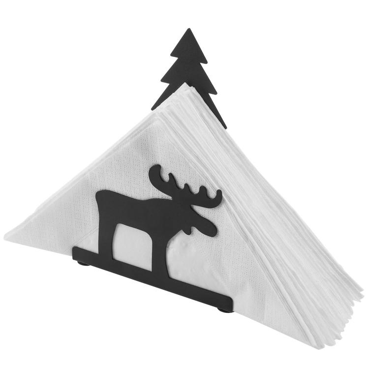 Reindeer & Christmas Tree Black Metal Napkin Holder