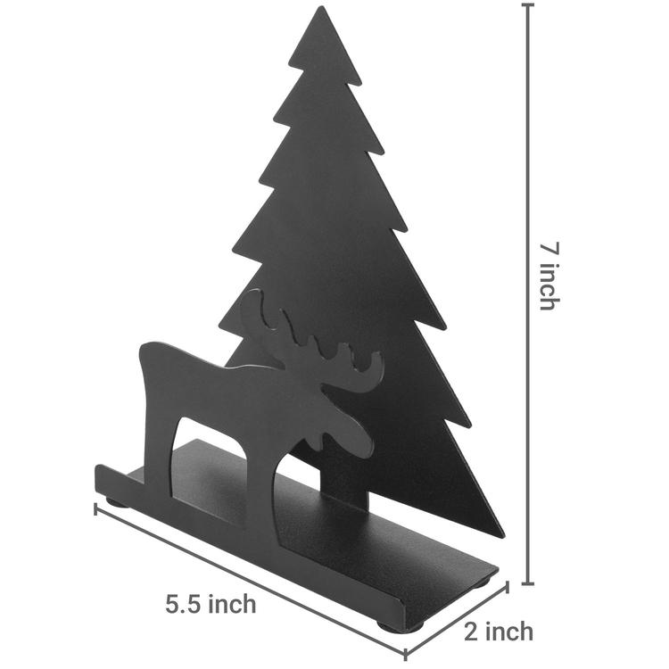 Reindeer & Christmas Tree Black Metal Napkin Holder