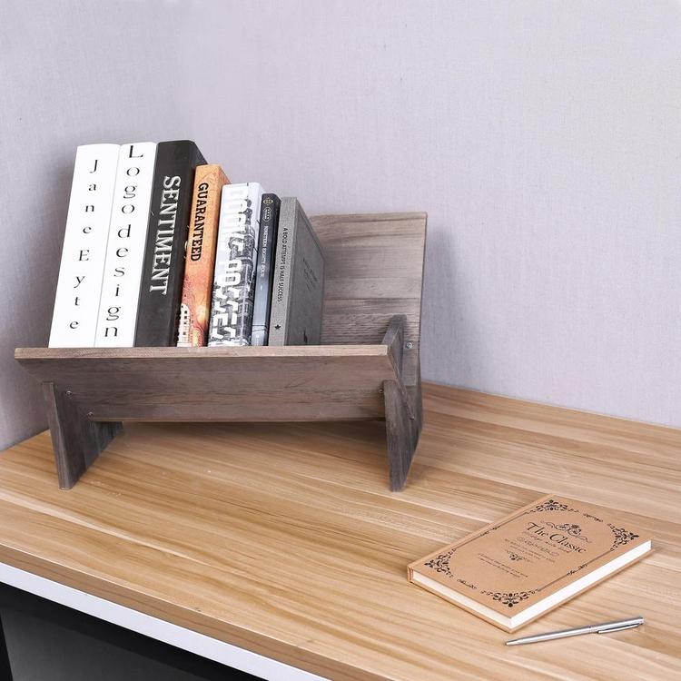 Rustic Barnwood Gray Tilted Desktop Bookshelf - MyGift Enterprise LLC