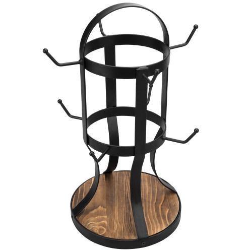 Rustic Black Metal & Burnt Wood Mug Rack - MyGift