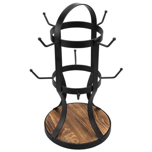 Rustic Black Metal & Burnt Wood Mug Rack - MyGift