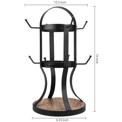 Rustic Black Metal & Burnt Wood Mug Rack - MyGift