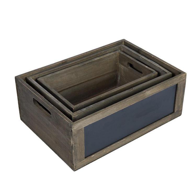 Brown Wood Nesting Storage Crates with Chalkboard Panel - MyGift