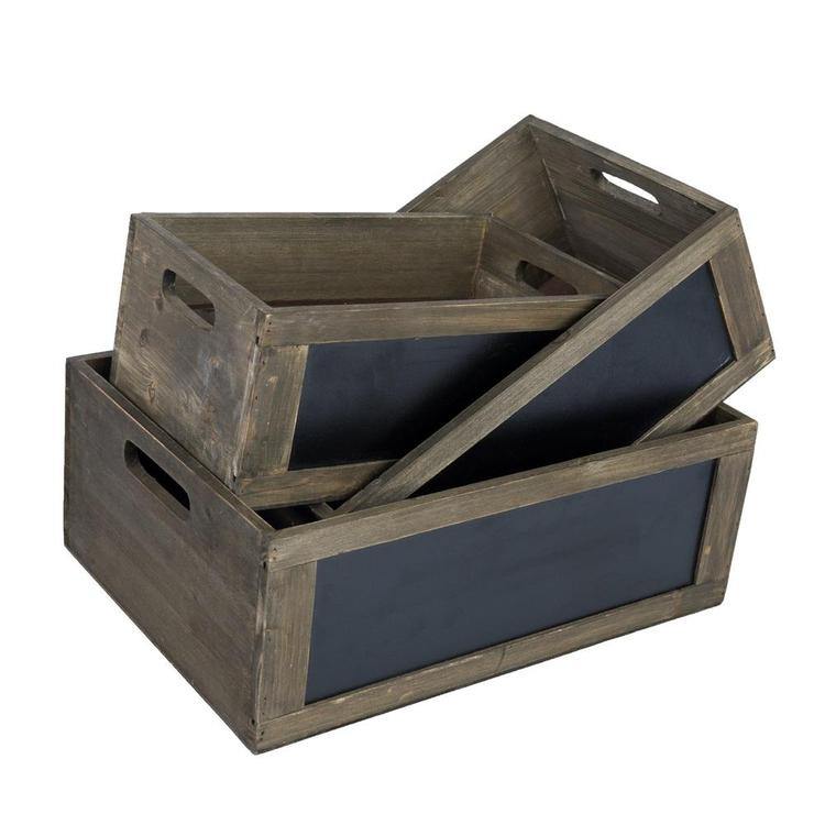 Brown Wood Nesting Storage Crates with Chalkboard Panel - MyGift