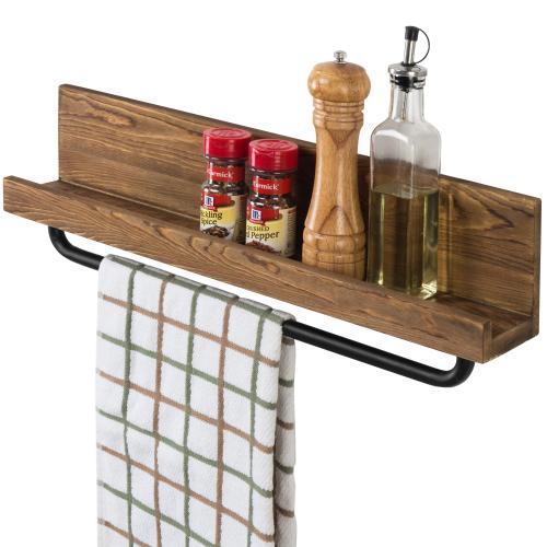 Rustic Burnt Wood & Metal Pipe Shelf with Towel Rack