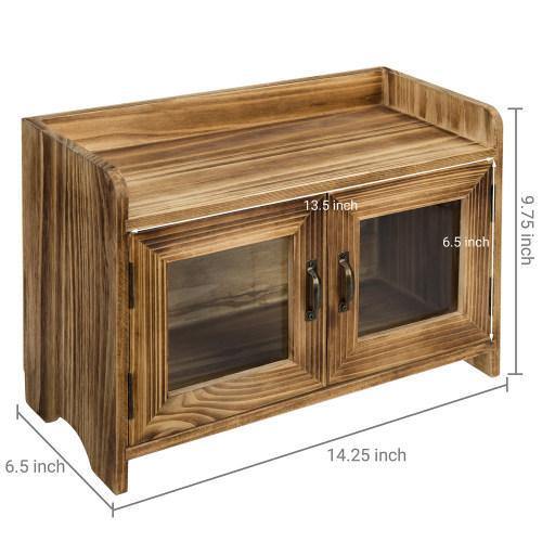 MyGift Rustic Dark Brown Wood Kitchen/Bathroom Counter Top Storage Cabinet with Glass Windows, Size: Small