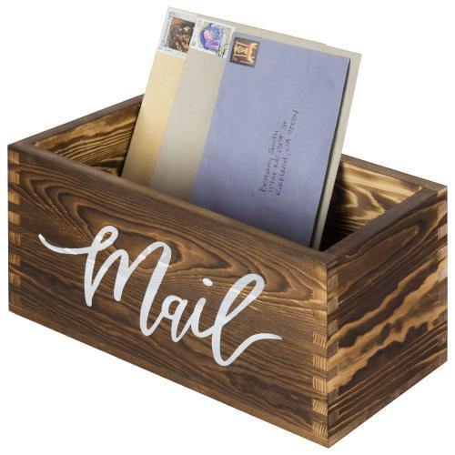 Rustic Dark Brown Wood Tabletop Mail Box - MyGift