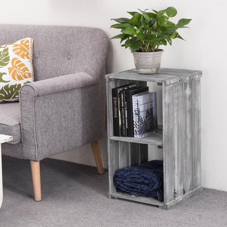 2 Tier Dark Gray Wood Crate Design Storage Shelf Organizer Cubby - MyGift Enterprise LLC