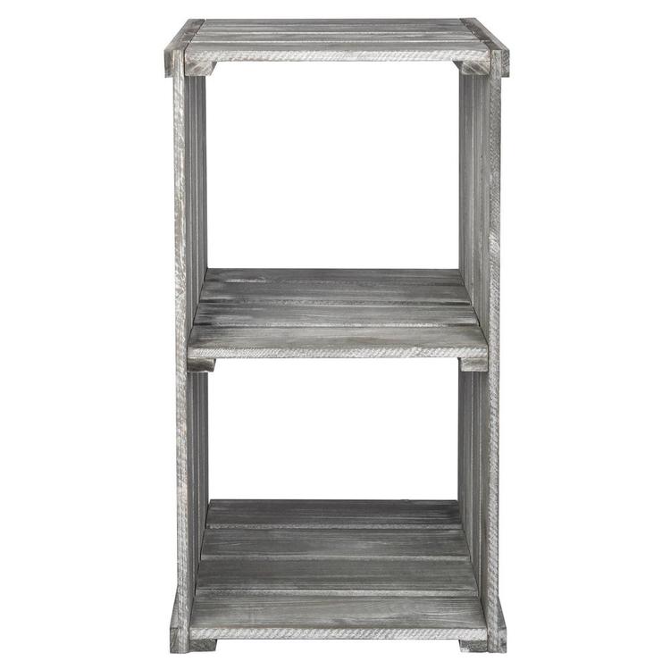 2 Tier Dark Gray Wood Crate Design Storage Shelf Organizer Cubby - MyGift Enterprise LLC