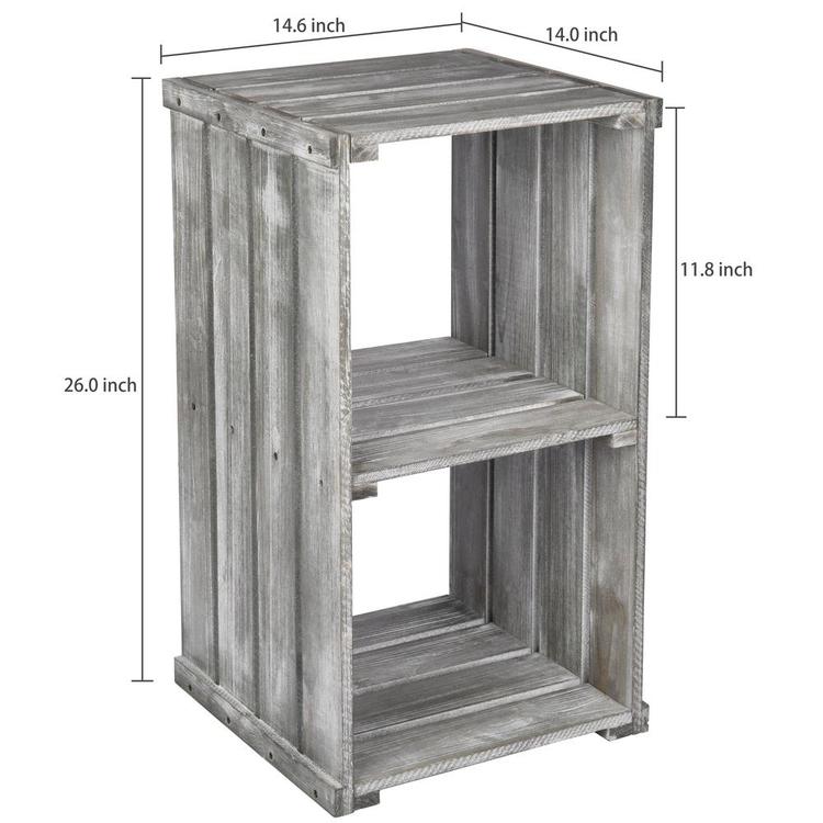 2 Tier Dark Gray Wood Crate Design Storage Shelf Organizer Cubby - MyGift Enterprise LLC