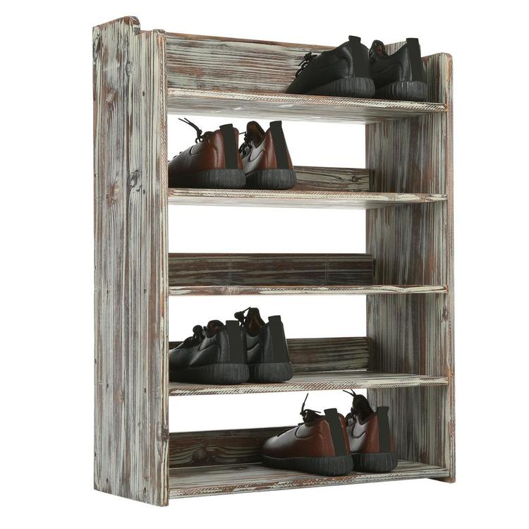 2 Tiered Shoe Rack, Vintage Metal Scrollwork and Burnt Wood Shoe Bench –  MyGift