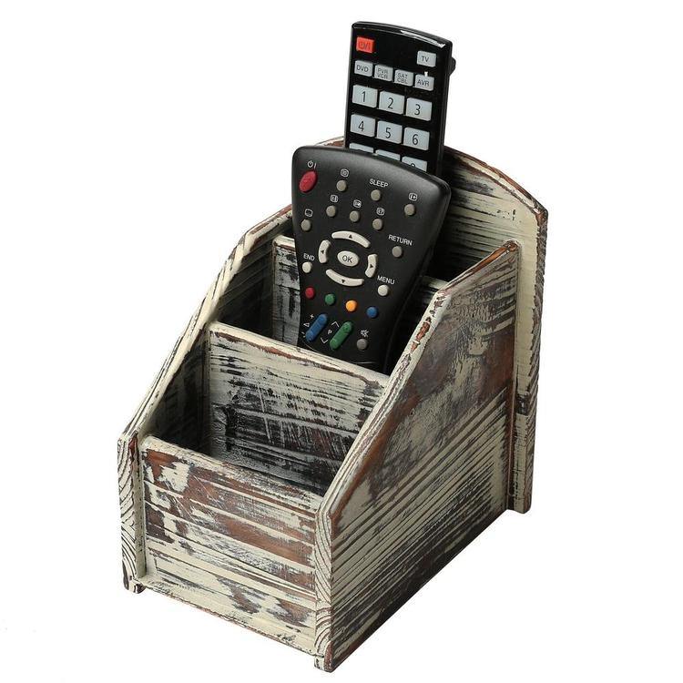 Rustic Torched Wood Remote Control Holder - MyGift