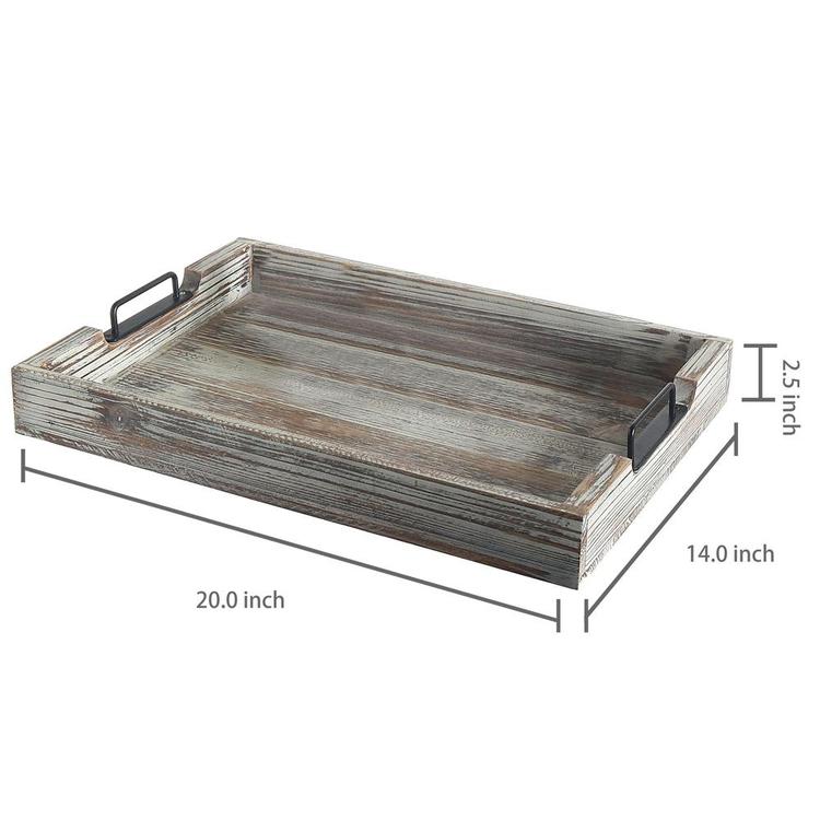 Rustic Torched Wood Serving Tray with Metal Handles – MyGift