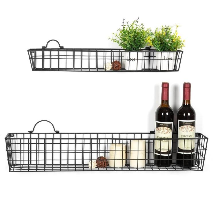 Wall Mounted Geometric Black Metal Wire Mail Storage Baskets with Wood –  MyGift