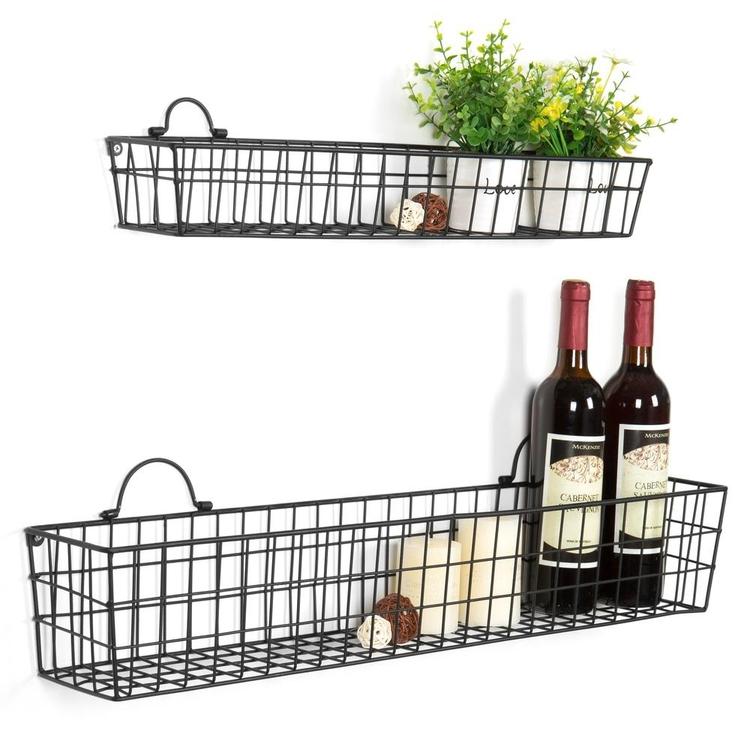 Rustic Wall-Mounted Openwork Metal Mesh Storage Baskets Display Racks, Set of 2 - MyGift Enterprise LLC