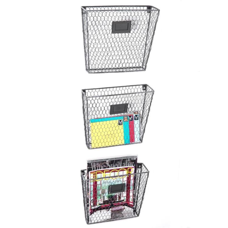 Rustic Wire Wall-Mounted File Organizer Rack w/ Chalkboard Labels, Set of 3 - MyGift Enterprise LLC