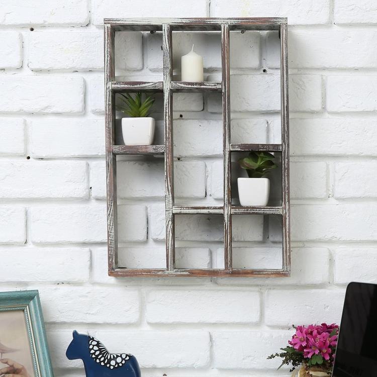 9-Compartment Rustic Wood Freestanding & Wall Mountable Shadow Box Display Shelf - MyGift Enterprise LLC