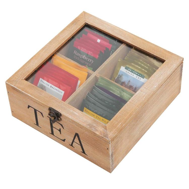 Whitewashed Wood Tea Bag Storage Box, Tea Sugar Packet Holder and Serv –  MyGift