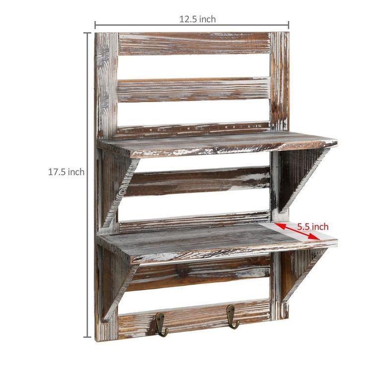 Rustic Wood Wall Mounted Organizer Shelves with Hooks - MyGift