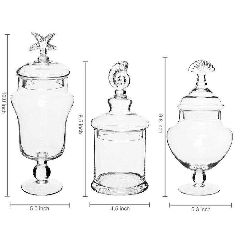 Set of 3 Glass Apothecary Candy Jars