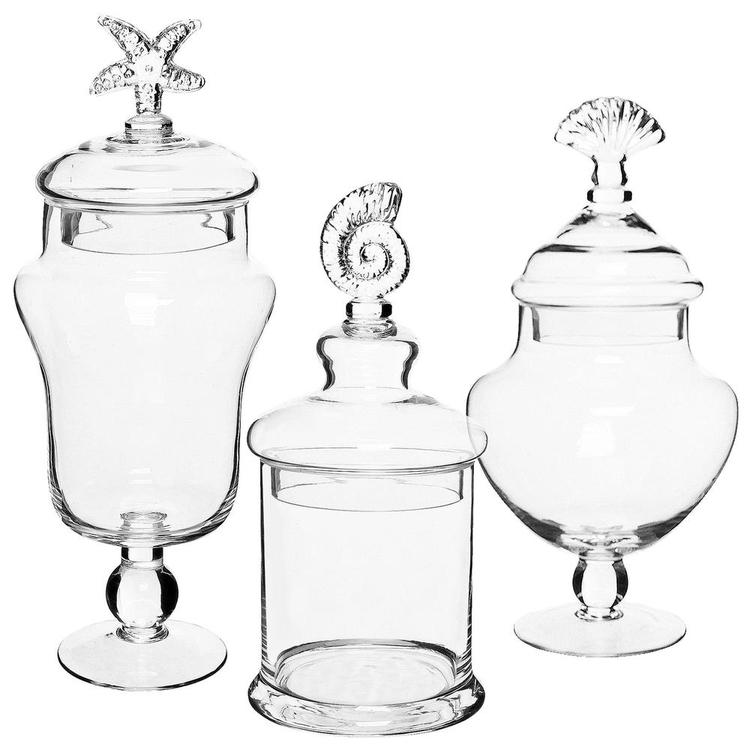 Clear Glass Apothecary Jars, Set of 3