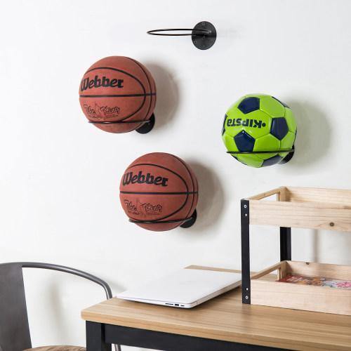 Set of 4 Black Metal Wall-Mounted Sports Ball Holder Rack - MyGift