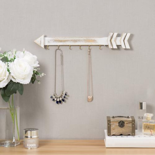 Shabby Chic Whitewashed Wood Arrow Jewelry Rack