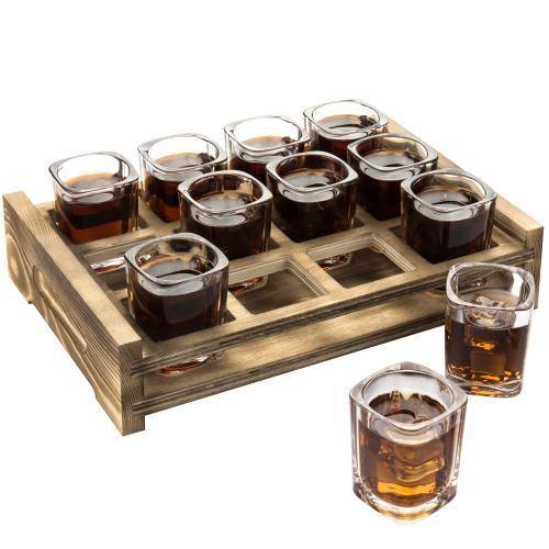 Shot Glass Server Tray with Rustic Burnt Wood - MyGift