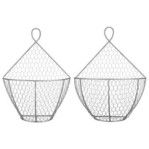 Silver Metal Chicken Wire Hanging Produce Baskets, Set of 2 – MyGift