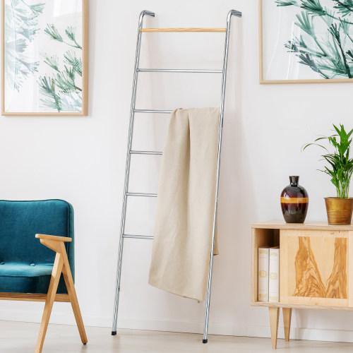 Chrome-Plated Steel Towel Ladder with Wood Accent - MyGift