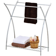 Freestanding Design Chrome Towel Rack w/ Shelf-MyGift