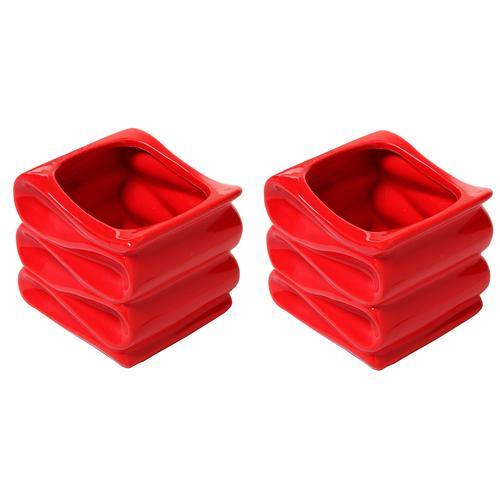 Small Red Modern Folded Design Ceramic Planter, Set of 2 - MyGift