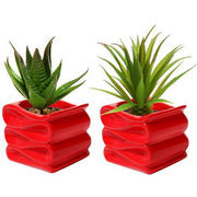 Small Red Modern Folded Design Ceramic Planter, Set of 2 - MyGift