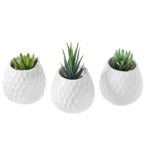 White Ceramic Golfball Design Hanging Mini Planter, Set of 3 - MyGift