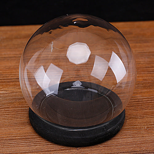 Clear Glass Terrarium w/ Black-Stain Wood Base-MyGift