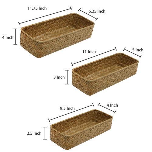 Set of 3 Storage Baskets Seagrass Shelf Small Basket -  Israel