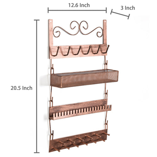 Bronze-Tone Metal Wall-Mounted Jewelry Rack-MyGift