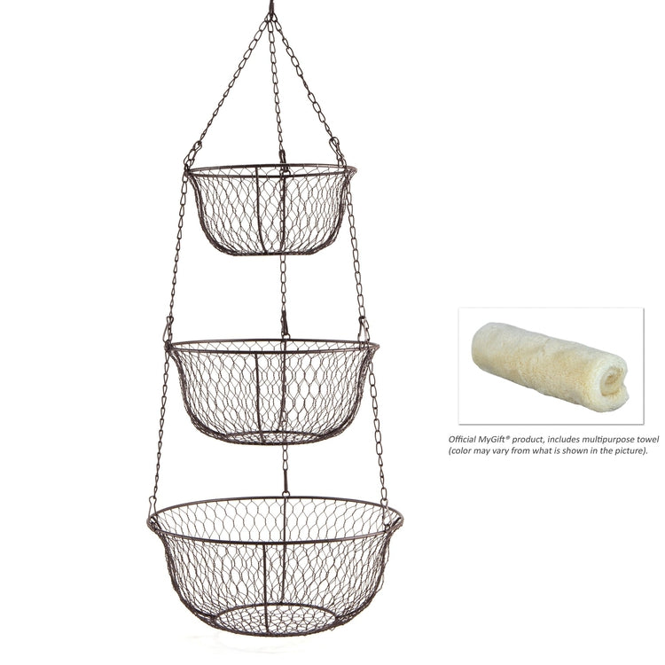 Copper Metal Wire Wall Hanging Produce Baskets, Set of 3 – MyGift