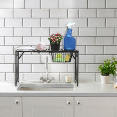 Under-the-Sink Black Metal Rack w/ Shelves