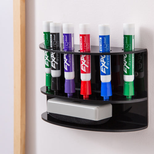 Round Black Acrylic Dry Erase Accessories Holder, Wall Mounted-MyGift