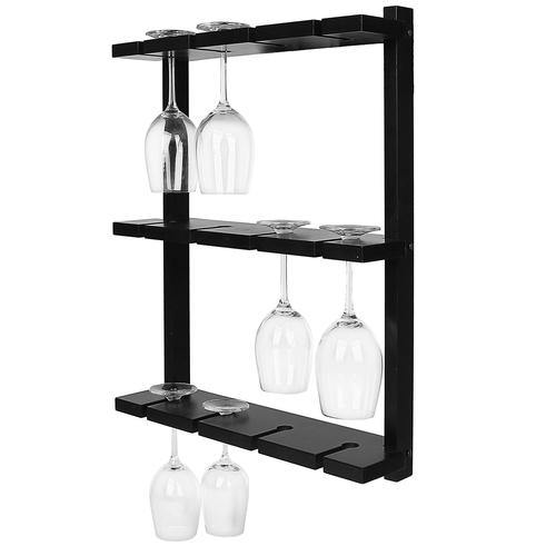 Black Wood Wall-Mounted 12 Wine Glass Holder Rack - MyGift