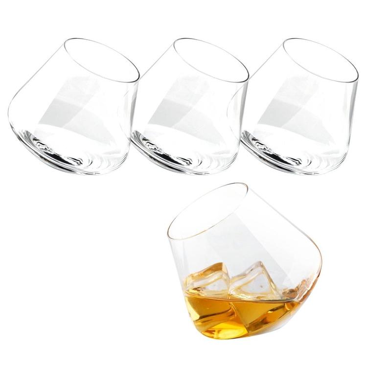 Tilted Crystal Whiskey, Scotch & Bourbon Tumbler Glasses, Set of 4 - MyGift Enterprise LLC