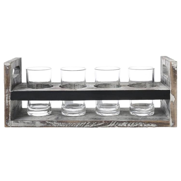 Torched Wood 5 pc Craft Beer Flight Tasting Serving Set with 4 Glasses & Chalkboard Panel - MyGift Enterprise LLC