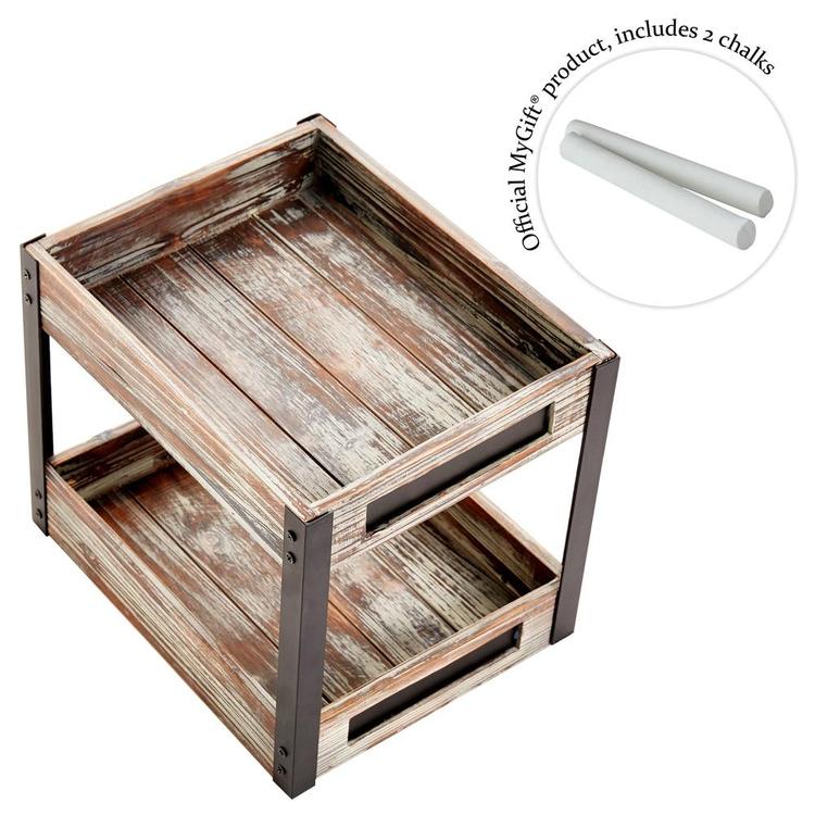 2 Tier Industrial Style Torched Wood Desktop Document Tray with Chalkboard Labels - MyGift Enterprise LLC